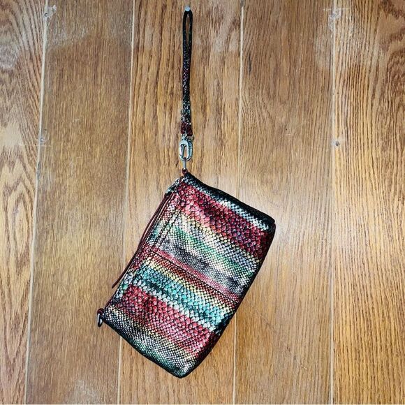 Hobo Holiday Stripe Vida Leather Wristlet Bag Zip Top CC Slots Snakeskin Y2K - Picture 4 of 8